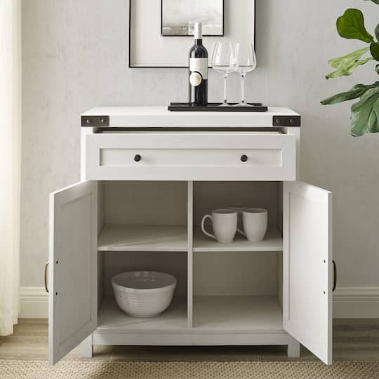 Walker Edison Brushed White Farmhouse Barn Door Accent Cabinet